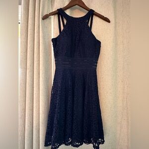 City Studio Navy Backless Lace Dress